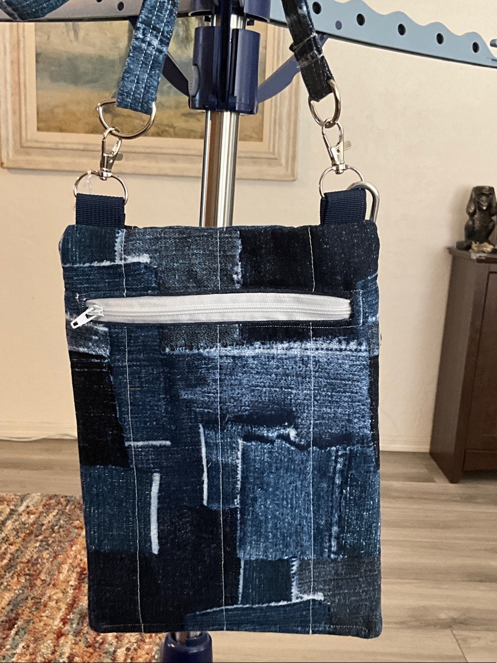Indigo Patchwork Crossbody Bag with White Zip